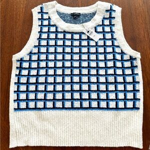 Talbots Black, Blue & Ivory Grid Sleeveless Sweater Vest